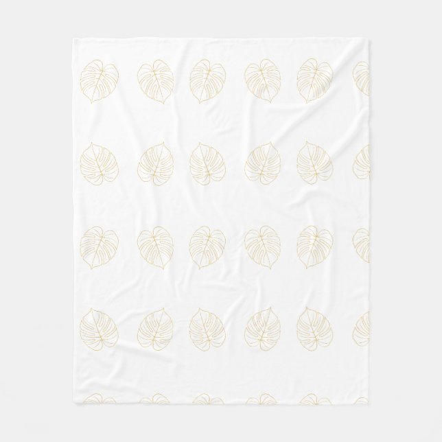 Couverture Polaire Conception de feuille de Monstera en or.  (Devant)