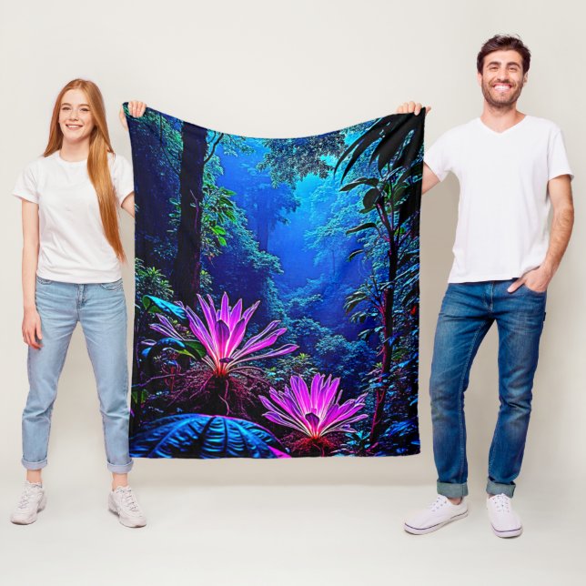 Couverture Polaire Conception de Fleur de Jungle Lumineuse Mystique (En situation)