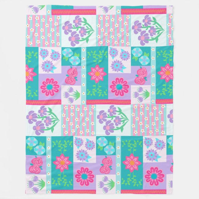 Couverture Polaire Conception de fleurs vibrantes en fleurs (Devant)