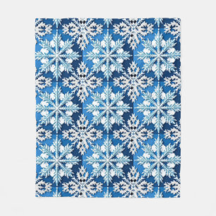 Couverture Polaire Conception de flocon de neige bleu complexe