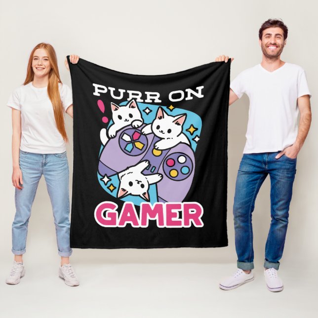 Couverture Polaire Conception de gamer de chat - Purr sur Gamer Joyst (En situation)