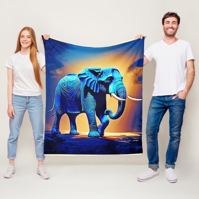 Couverture Polaire Conception de l'éléphant bleu lumineux  (En situation)