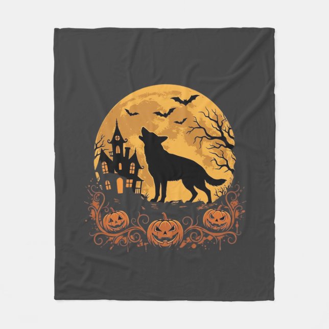 Couverture Polaire Conception de lune de Halloween de berger allemand (Devant)