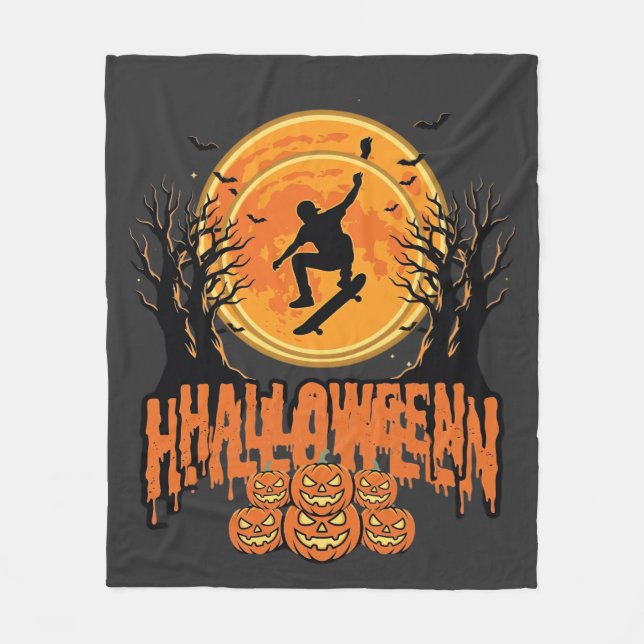 Couverture Polaire Conception de Lune de Skateboard d'Halloween Hallo (Devant)