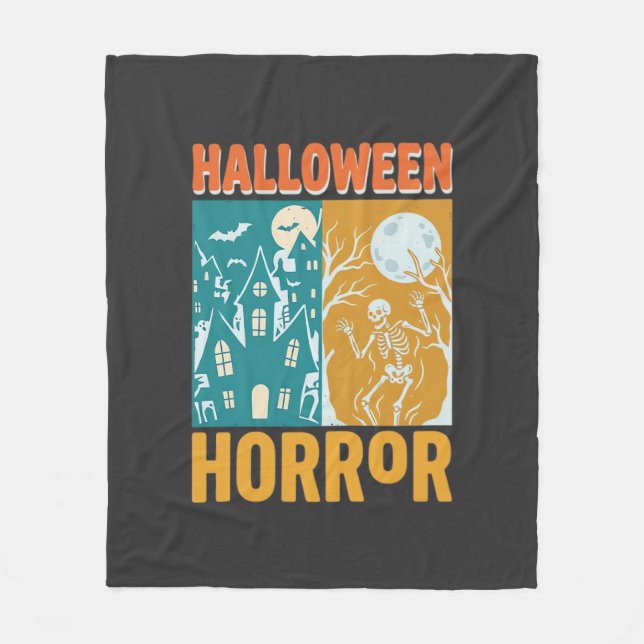 Couverture Polaire Conception de maison hantée Halloween Lune squelet (Devant)