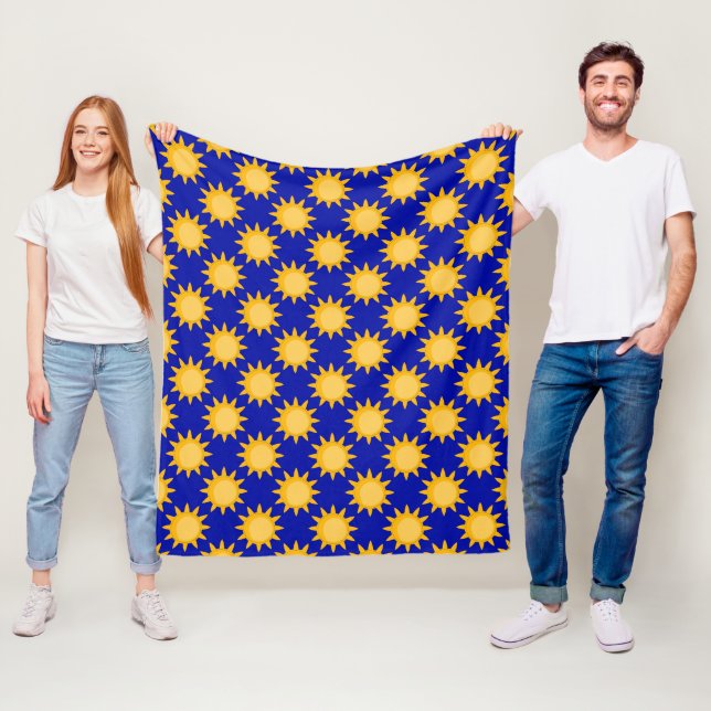 Couverture Polaire Conception de motif de soleil sur fond bleu  (En situation)