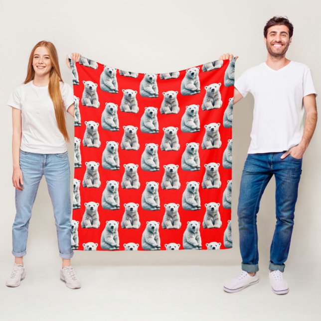 Couverture Polaire Conception de motif d'ours polaire sur fond rouge  (Créateur téléchargé)