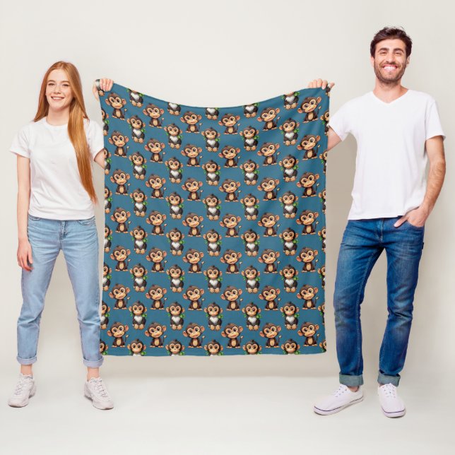 Couverture Polaire Conception de motif singe bleu  (En situation)