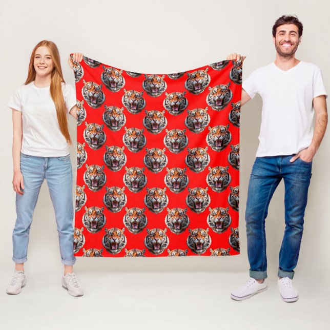 Couverture Polaire Conception de motif tête de tigre rouge (Créateur téléchargé)