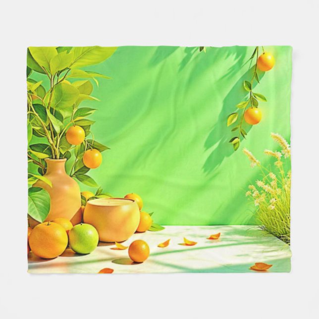 Couverture Polaire Conception de nature morte vibrante orange et vert (Devant (Horizontal))