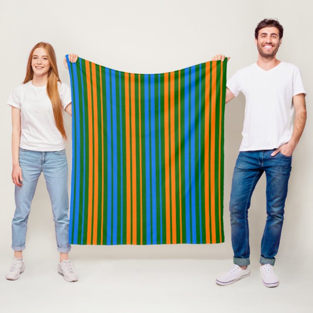 Couverture Polaire Conception de rayures verticales orange bleu vert  (En situation)