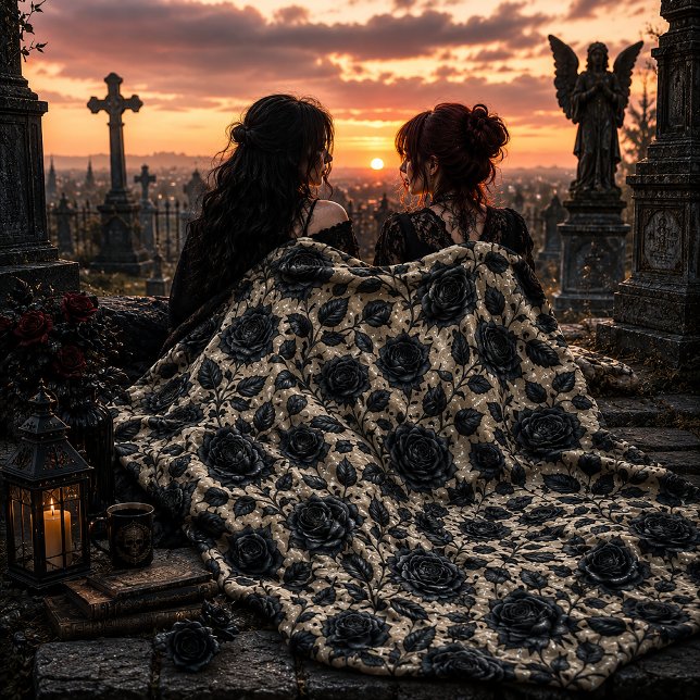 Couverture Polaire Conception de rose grimpante noire gothique (Créateur téléchargé)