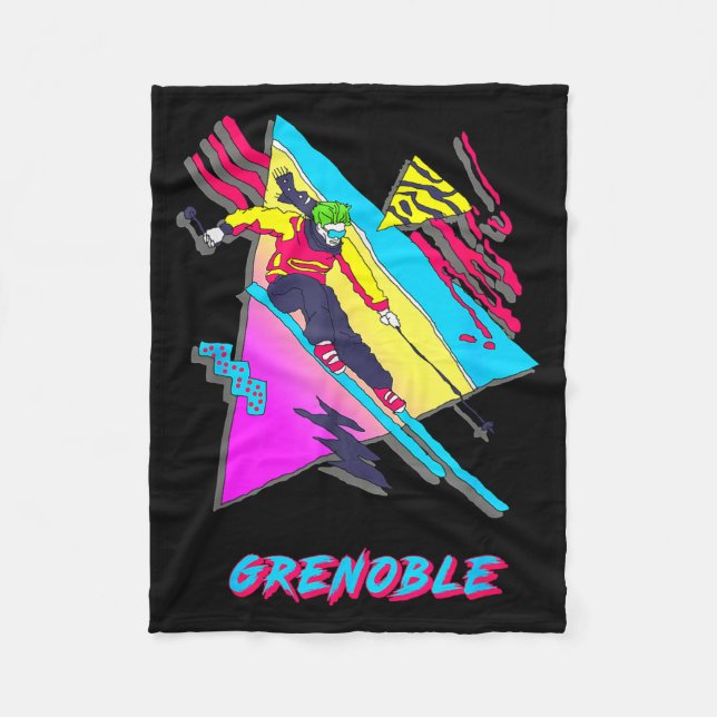 Couverture Polaire Conception de ski vibrant avec texte grenoble ski (Devant)