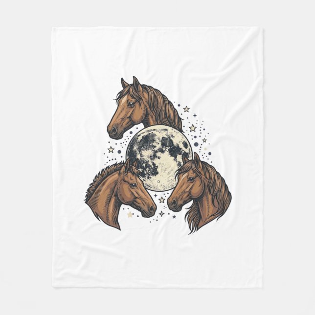 Couverture Polaire Conception de T-Shirt Vectoriel Cheval Lune Gravée (Devant)