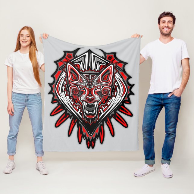 Couverture Polaire Conception de totem tribal Haida Loup (En situation)