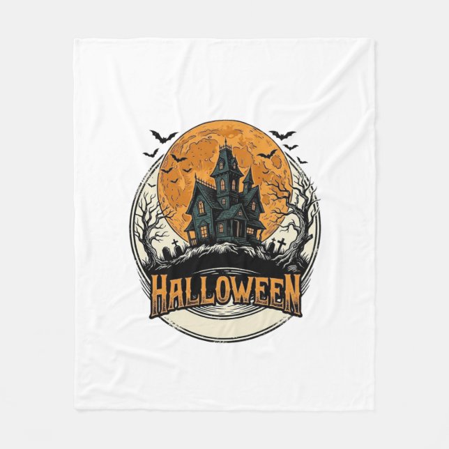 Couverture Polaire Conception de vecteur de maison hantée Halloween v (Devant)