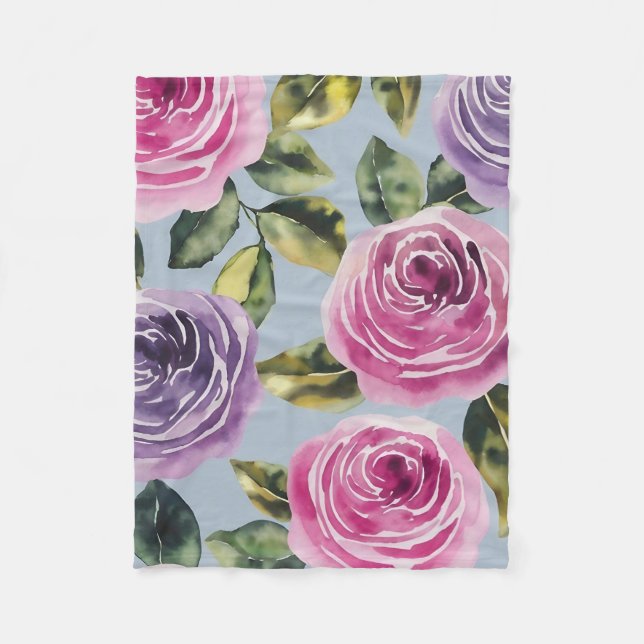 Couverture Polaire Conception florale de rose aquarelle élégante (Devant)