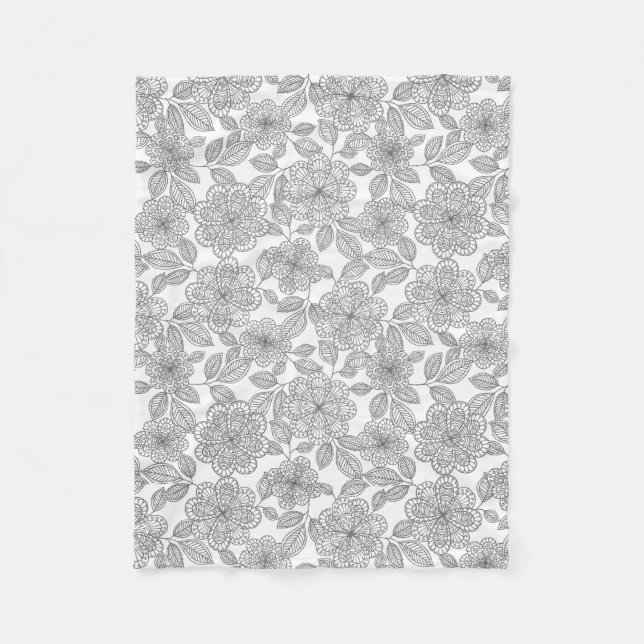 COUVERTURE POLAIRE CONCEPTION FLORALE GRISE ET CRÈME (Devant)