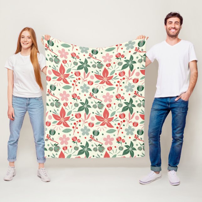 Couverture Polaire Conception florale lumineuse avec feuilles vertes  (En situation)