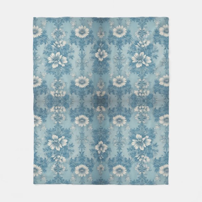 Couverture Polaire Conception florale ton bleu (Devant)