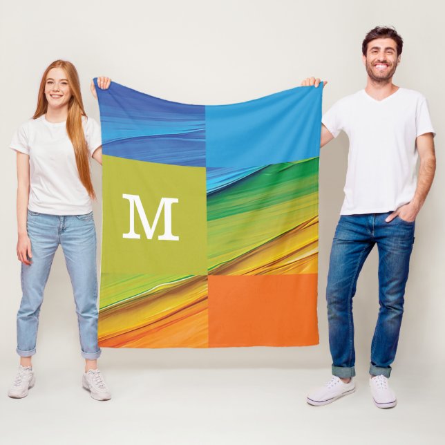 Couverture Polaire Conception géométrique et colorée monogramme (En situation)