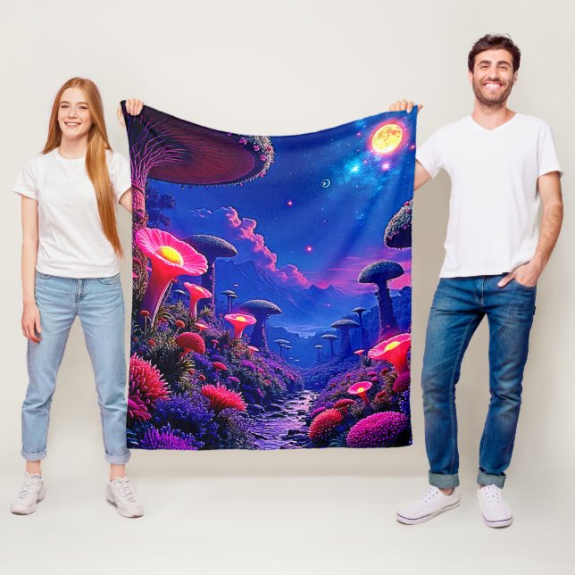 Couverture Polaire Conception nocturne de la forêt de champignons enc (En situation)