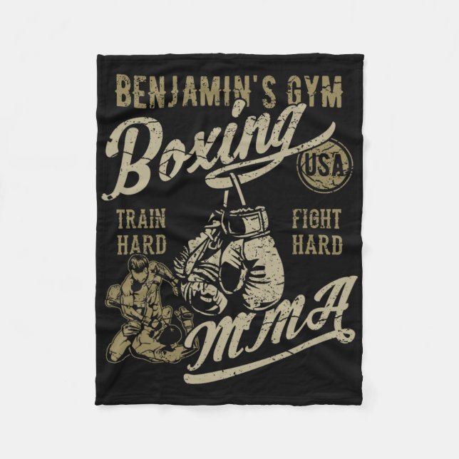 Couverture Polaire Conception rétro de gym de boxe mma pour le nom (Devant)