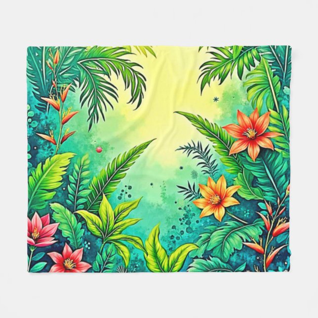 Couverture Polaire Conception Tropical Jungle Lush Paradise (Devant (Horizontal))