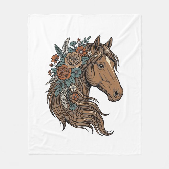 Couverture Polaire Conception vectorielle de tête de cheval floral vi (Devant)