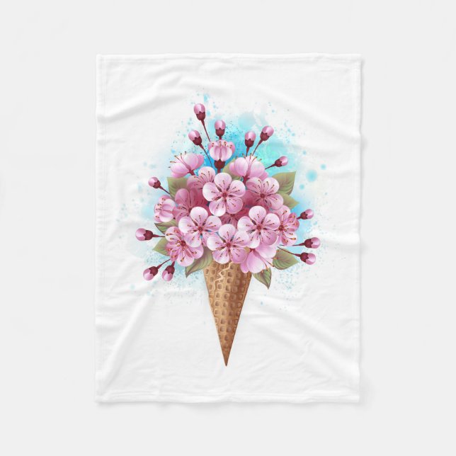 Couverture Polaire Cône rose Sakura crème glacée gaufre (Devant)