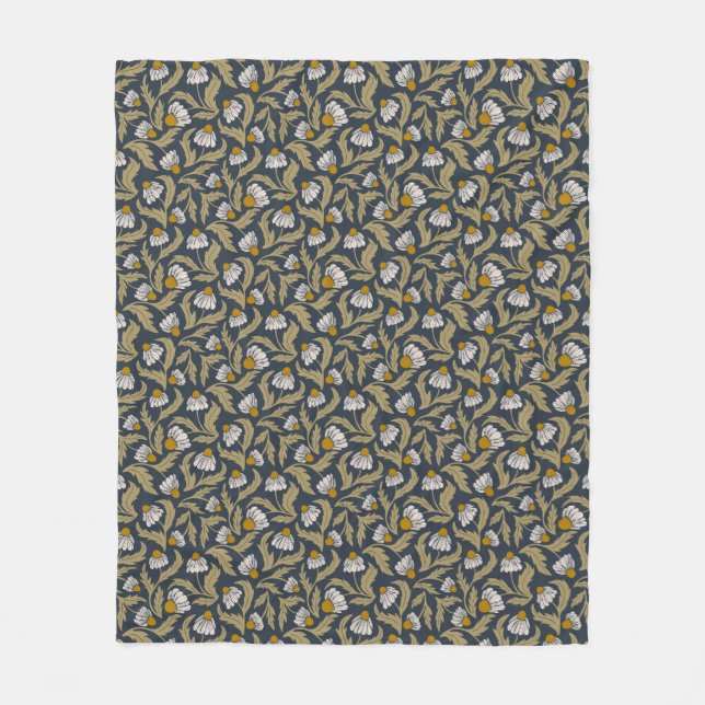 Couverture Polaire Coneflowers on Navy Blue Modern Floral (Devant)