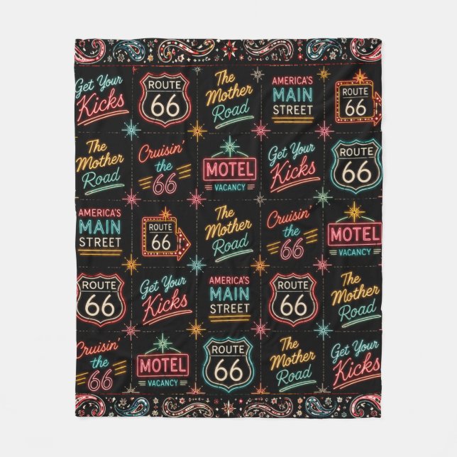 Couverture Polaire Confort de la Route 66 Neon Road Trip (Devant)