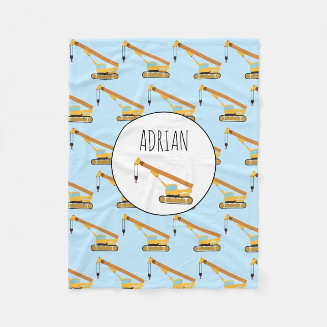 Couverture Polaire Construction de grue Camion Bébé Nom personnalisé (Devant)