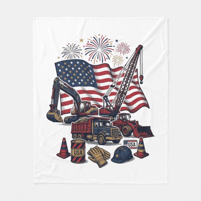 Couverture Polaire Construction Patriotique USA Vintage (Devant)