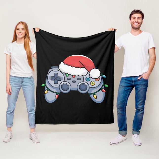 Couverture Polaire Contrôleur de jeu vidéo Noël Santa Hat Gamer (En situation)