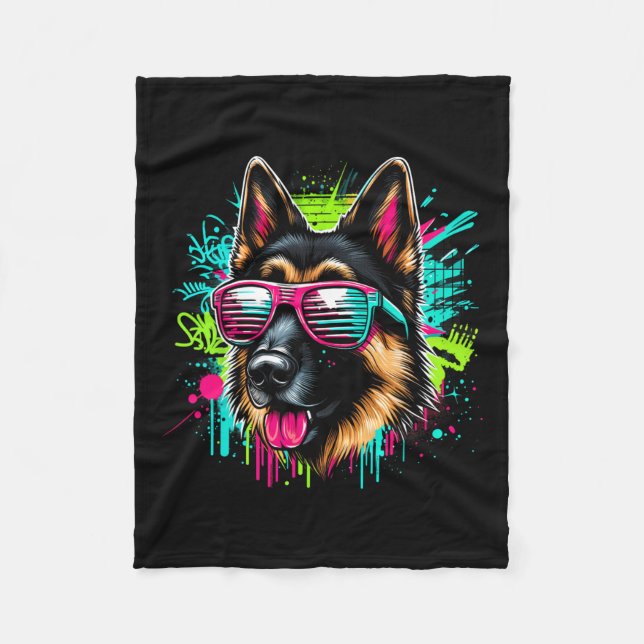 Couverture Polaire Cool allemand berger chien Graffiti Art Style Chri (Devant)