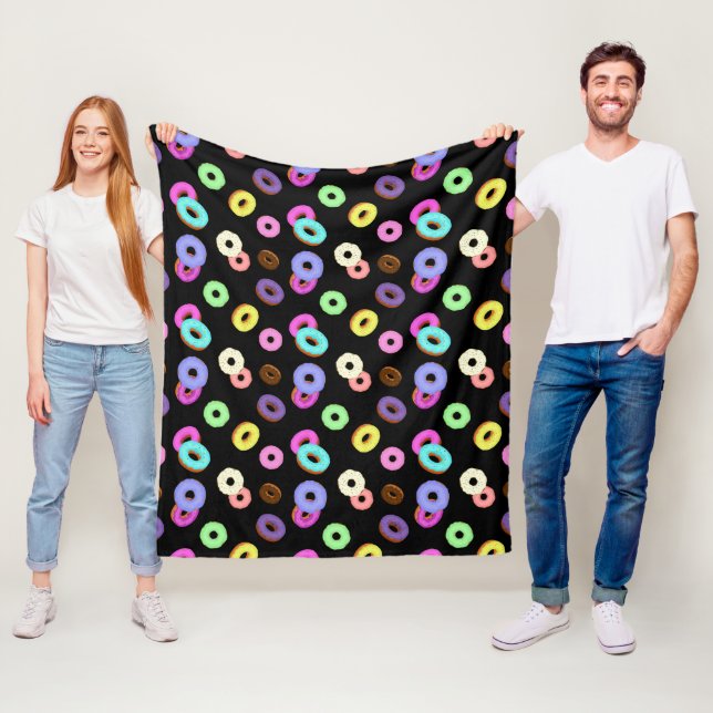 Couverture Polaire Cool amusant beignets colorés motif noir (En situation)