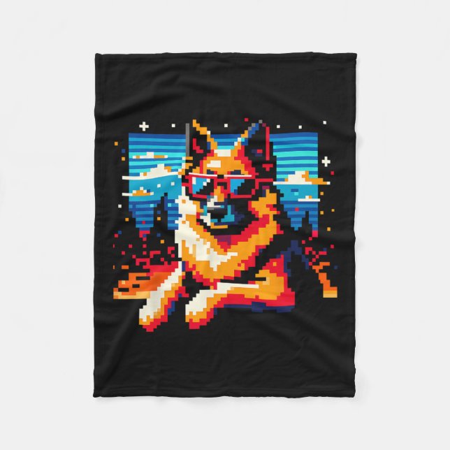Couverture Polaire Cool berger allemand chien Pixel style d'art Noël (Devant)