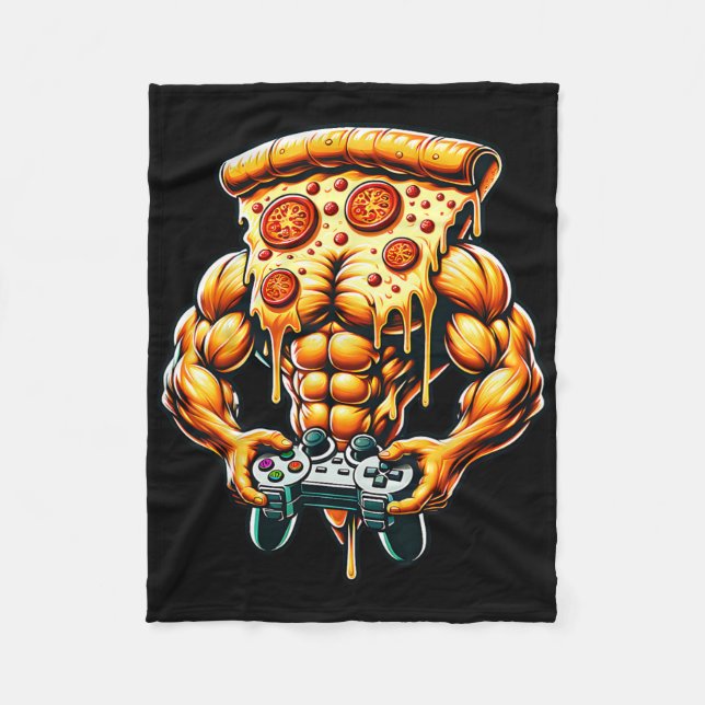 Couverture Polaire Cool Bodybuilding Gamer Pizza Présente (Devant)