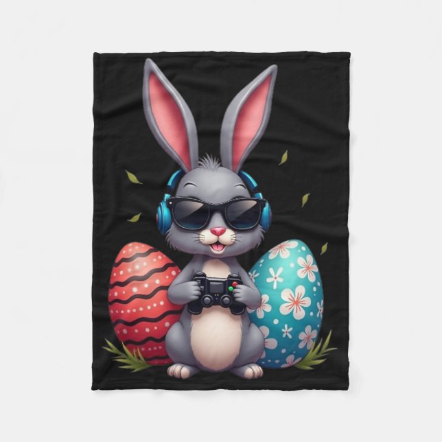 Couverture Polaire Cool Bunny With Sungl And Video Games Decor Easter (Devant)