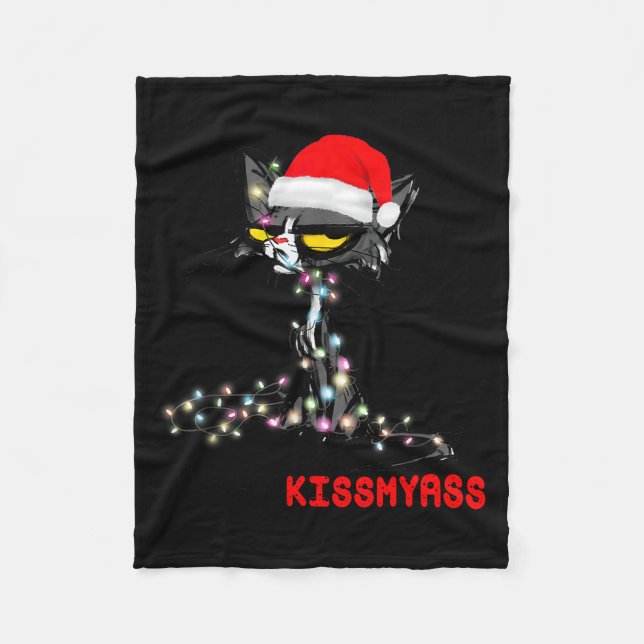 Couverture Polaire Cool Cat Hat Merry Kiss My Christmas  (Devant)