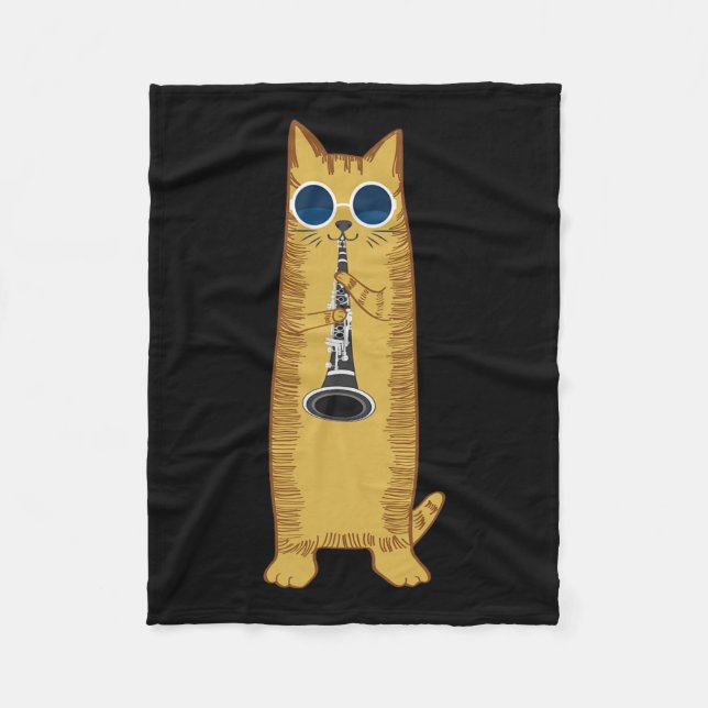 Couverture Polaire Cool Cat Playing The Clarinet Design Hippy Hipster (Devant)