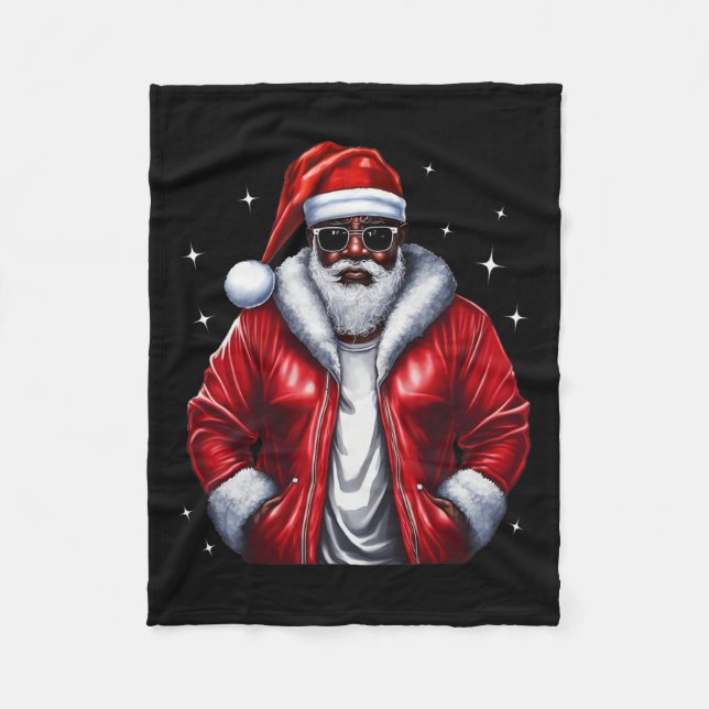 Couverture Polaire Cool de pyjama de Noël afro-américain Père Noël No (Devant)