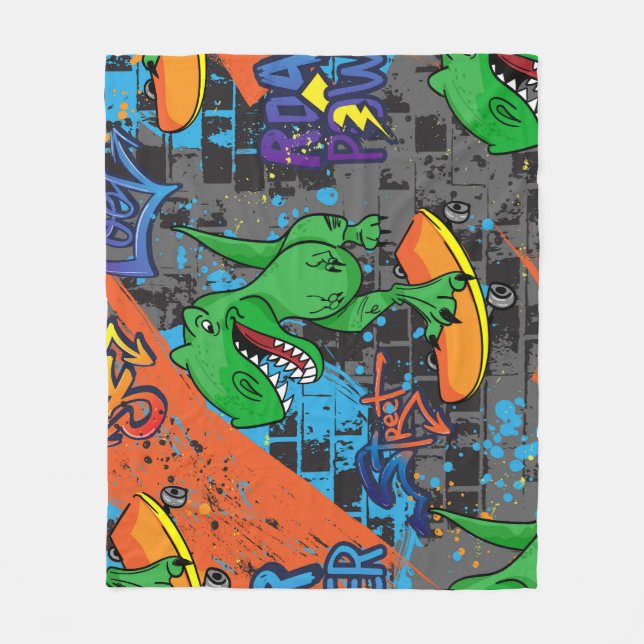 Couverture Polaire Cool Dinosaur Skateboard Motif sans couture (Devant)