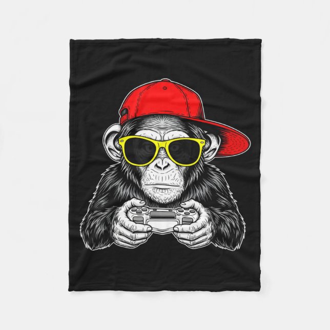 Couverture Polaire Cool Gamer Monkey With Controller Funny Gaming Vid (Devant)