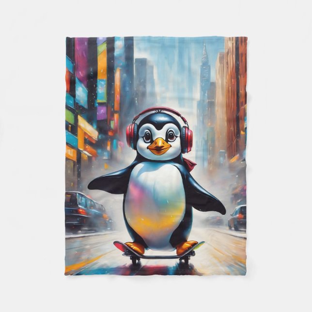 Couverture Polaire Cool Peinture d'Art numérique de pingouin (Devant)