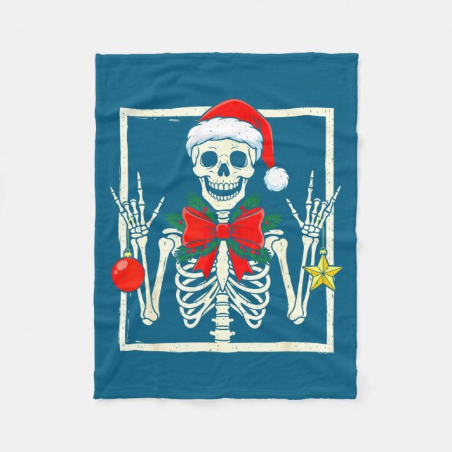 Couverture Polaire Cool Rocker Skeleton Santa Hat Christmas Punk Rock (Devant)