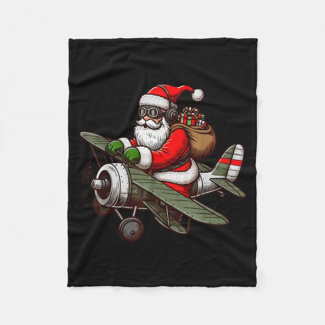 Couverture Polaire Cool Santa Claus Flying Airplane Pajama Christmas  (Devant)