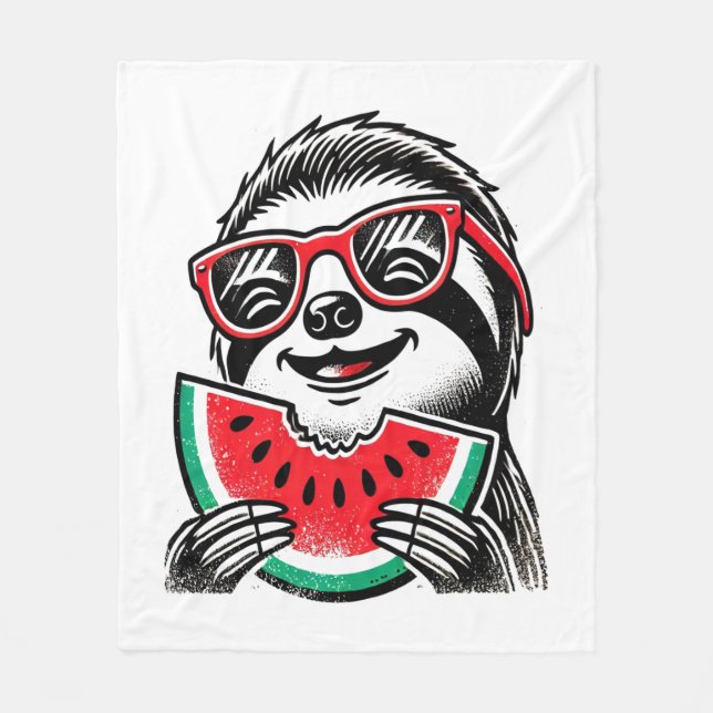 Couverture Polaire Cool Sloth Manger de la pastèque (Devant)