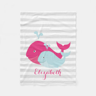 Couverture Polaire Copains roses et turquoises de baleine